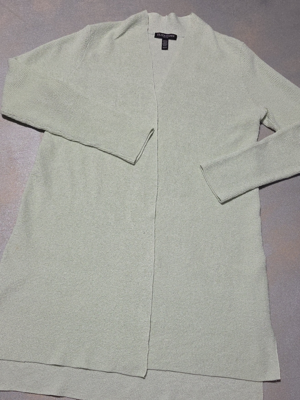 Eileen Fisher Soft Sage Open-Front Long Cardigan Linen Blend